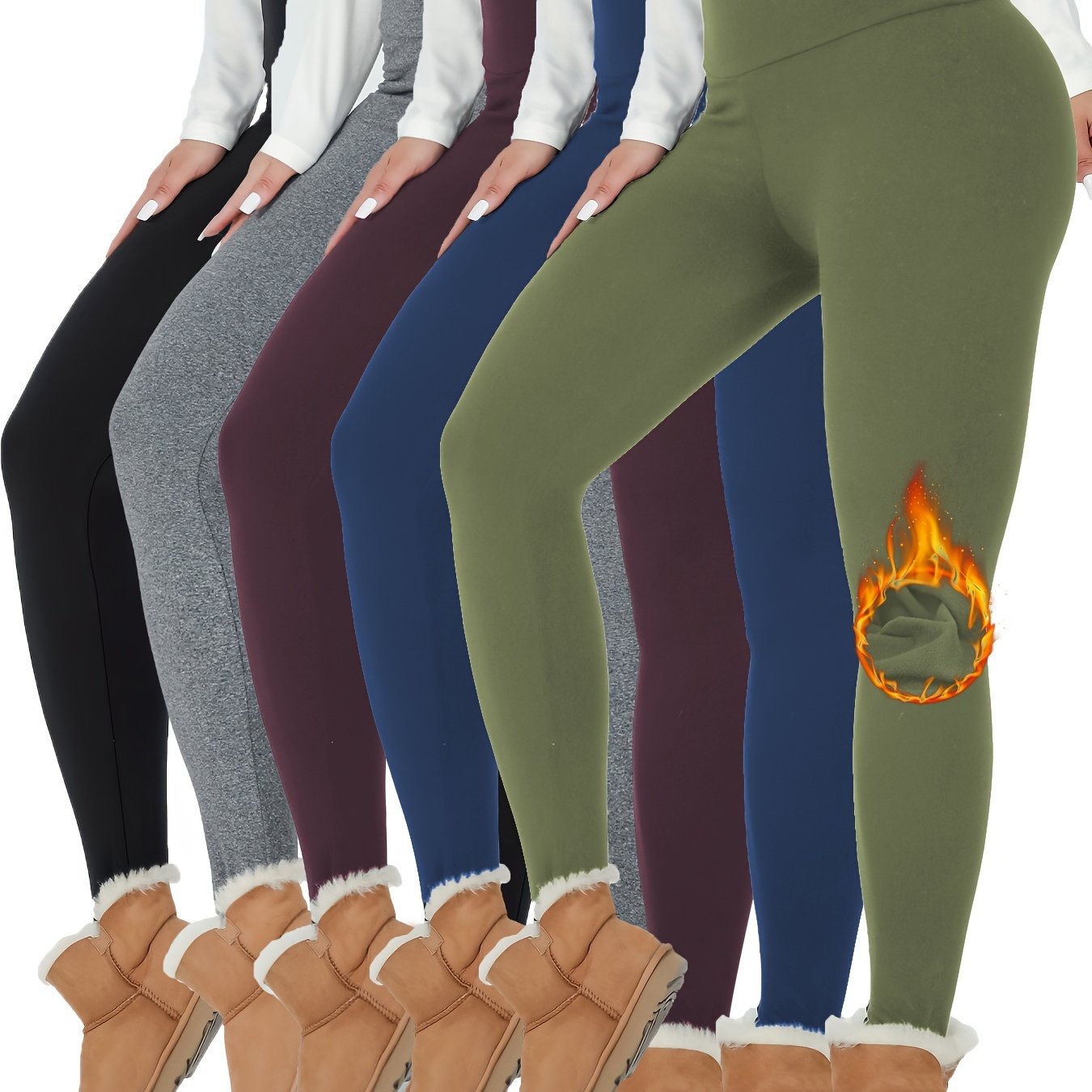 Lot de 5 Leggings Thermiques pour Femme - Doublure Polaire